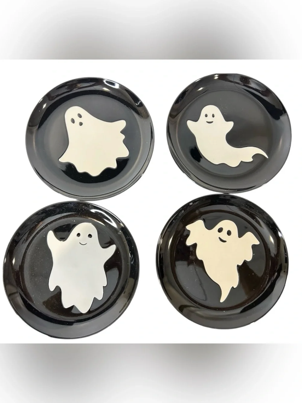 👻 NIB Way To Celebrate Halloween Ghost Appetizer Plates | Set of 4 Stoneware